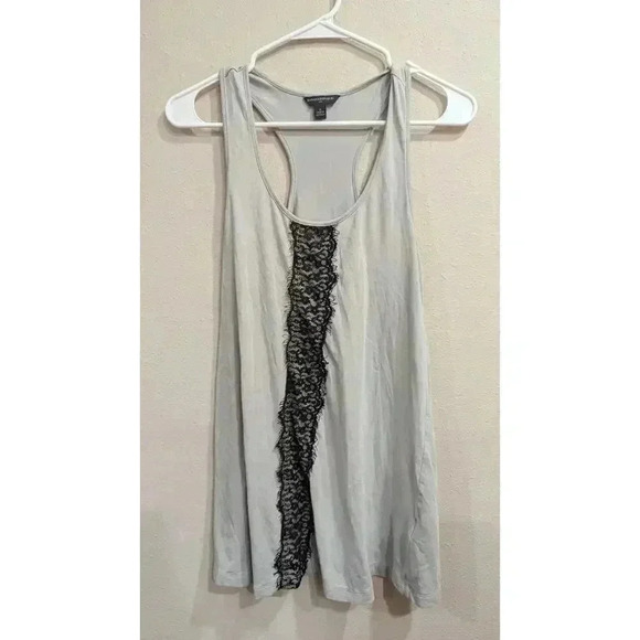 Soft grey racer back tank top with black lace detail by Banana Republic size M - Picture 1 of 5